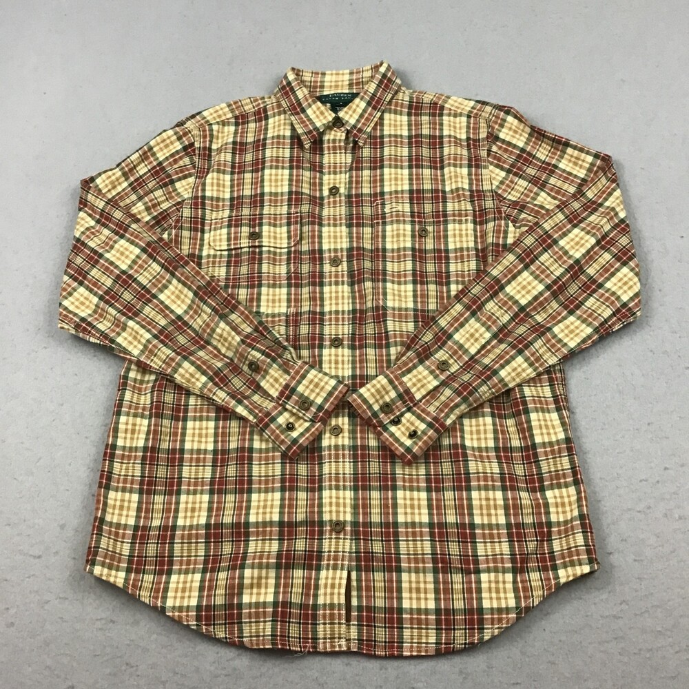 Lauren Ralph Lauren Shirt Women Small Brown Plaid Long Sleeve Button Up Cotton S